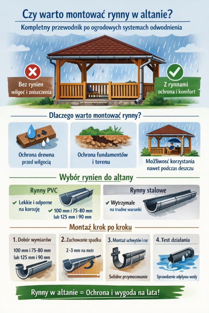 Czy warto montować rynny w altanie? infografika - rynny w altanie ogrodowej